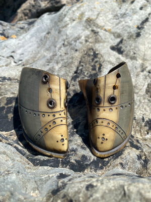 Pair Beautiful Antique 19th Century Folk Art Miniature Shoes Made From Horn