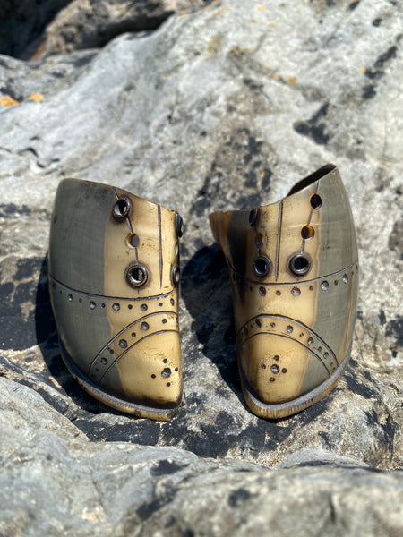 Pair Beautiful Antique 19th Century Folk Art Miniature Shoes Made From Horn
