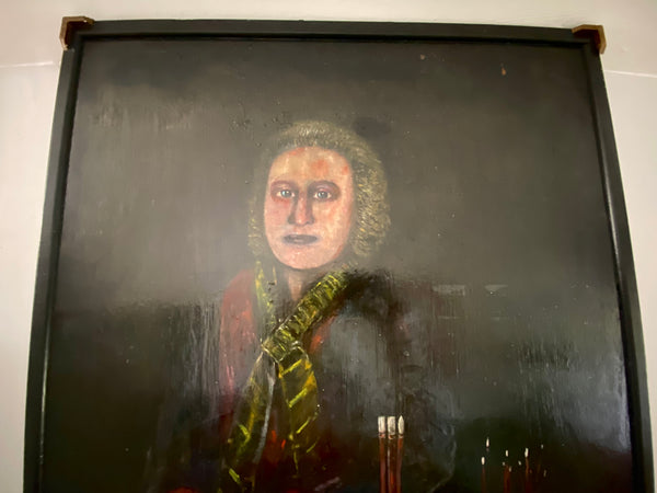 Vintage Naive Folk Art Portrait Painting Oil On Board By Ian. W. Edwards 1947-2024 - Source Vintage