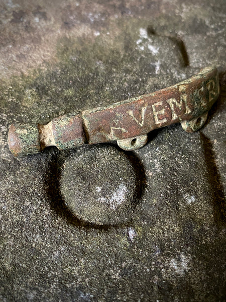 Rare Medieval Partial Purse Bar Inscribed With ‘Ave Maria’ (Hail Mary) & Protective Crosses c.13th-15th Century AD