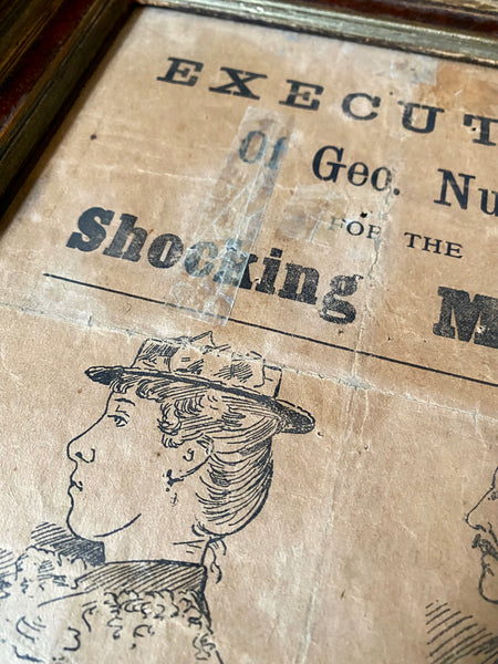Very Rare Framed Antique 19th Century Broadside For The Execution Of George Nunn - Source Vintage
