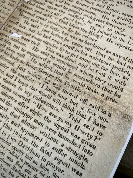 Rare Antique 19th Century Execution Broadside For The Execution Of Arthur Thistlewood and the Cato Street conspirators 1820 - Source Vintage