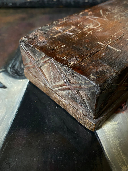 Antique 18th Century Danish Folk Art Wooden Box Profusely Carved With Names, Initials & Date Of 1786 - Source Vintage
