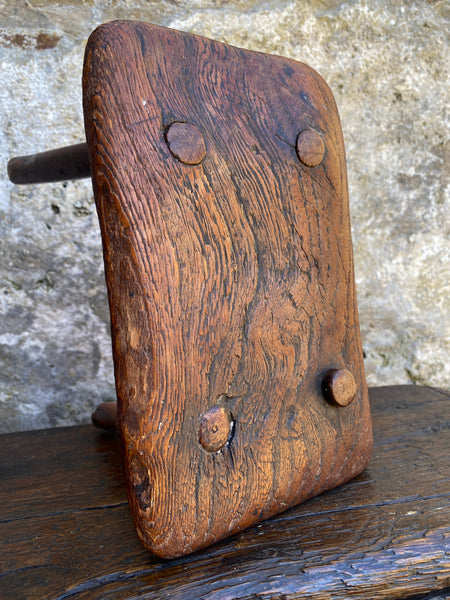 Rare Antique 18th C. English Elm Candle Stool With Carved Initials & Apotropaic Mark - Source Vintage
