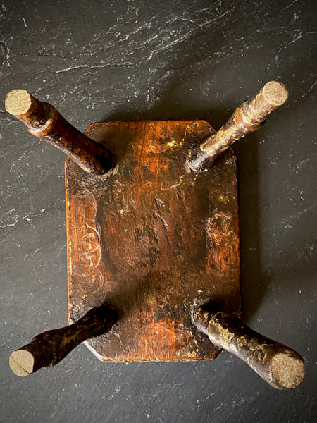 Antique Late 18th Century Candle Stool With Collection Of Strange Vernacular Markings
