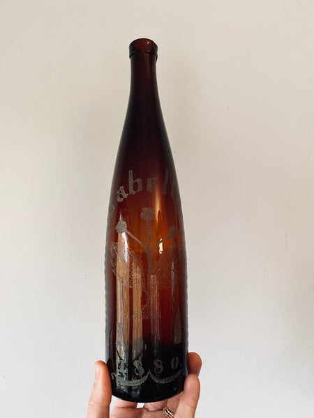 Rare Pair Antique 19th Century Stippled Folk Art Alloa Glass Wedding Bottles - Source Vintage