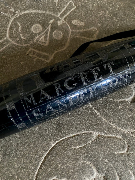 Rare 19th Century Folk Art Glass Rolling Pin Profusely Stippled With Name, Date & Various Seafaring Imagery