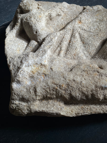 Late Medieval Architectural Ecclesiastical Carved Stone Fragment Depicting Cherub/Angel Standing Over Fallen Figure, Possibly Lucifer - Source Vintage