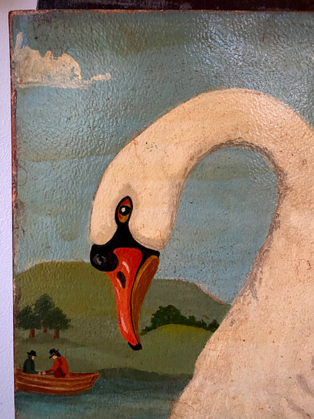 Naive Folk Art Oil Painting Swan By Leslie Stafford (1949–2024)