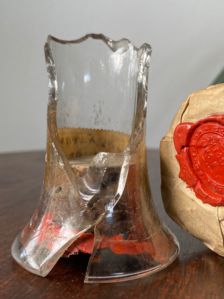 Lot Of 3 Rare Antique 19th Century Glass Ship Launch Bottle Neck Shards With Ship Builder Wax Seals & Handwritten Labels