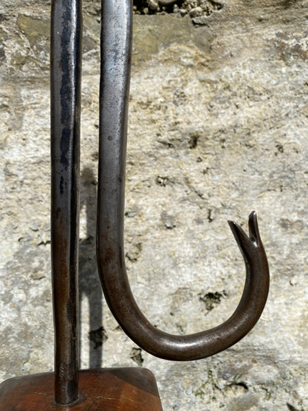 Substantial Wrought Iron Curiosity Treen Base Engraved With Cross & Latin Phrase - Source Vintage