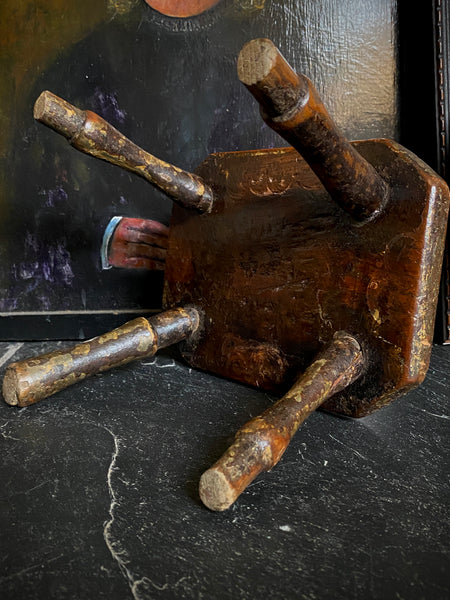 Antique Late 18th Century Candle Stool With Collection Of Strange Vernacular Markings