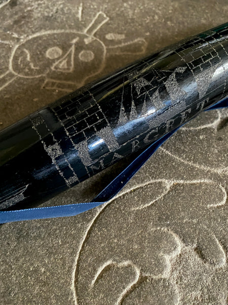 Rare 19th Century Folk Art Glass Rolling Pin Profusely Stippled With Name, Date & Various Seafaring Imagery
