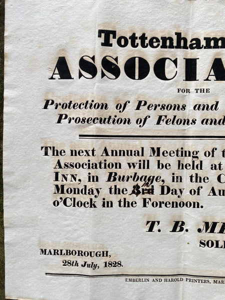 Antique 19th Century ‘Protection Associations’ Meeting Notice Poster 1828 - Source Vintage