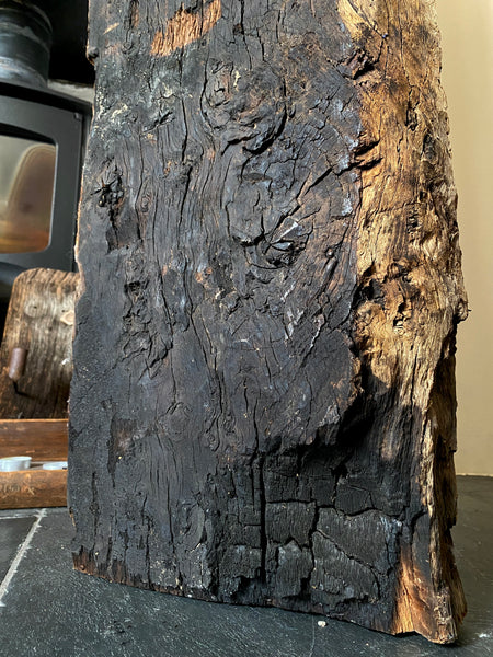 Rare Salvaged Antique 17th Century Solid Oak Inglenook Beam With Vast Collection Of Apotropaic Taper Burns