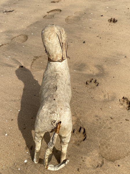 Early 20th Century Haunting Folk Art Dog With Opening Mouth & Pop Out Eye