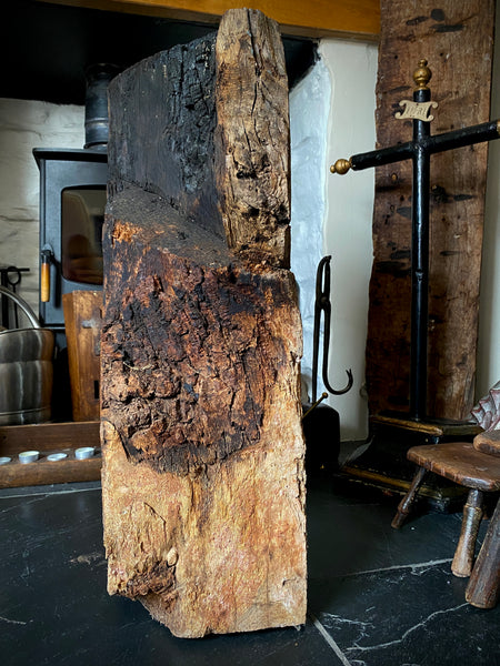 Rare Salvaged Antique 17th Century Solid Oak Inglenook Beam End With Apotropaic Taper Burn - Source Vintage