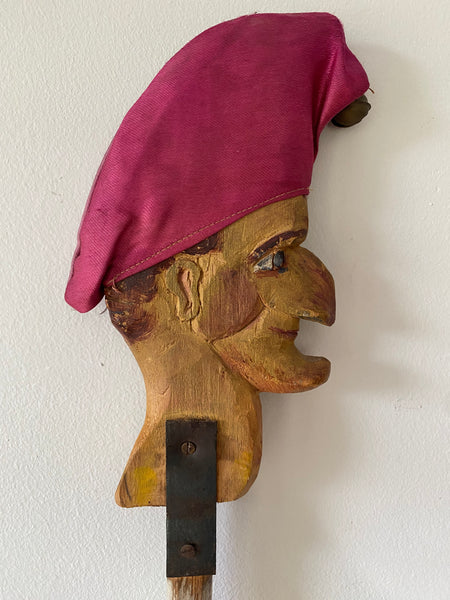 Early 20th Century Hand Carved & Painted Folk Art Wooden Marotte With Interesting Story - Source Vintage