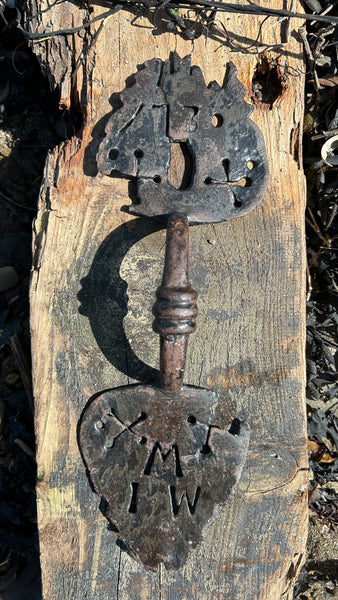 Rare 18th Century Door Handle Dated 1730, Initialled, With Protection Marks - Source Vintage
