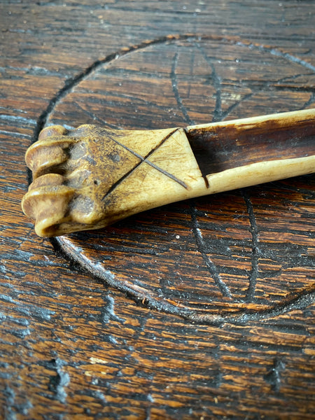 Antique 18th Century Initialled Folk Art Bone Apple Corer With Protective Markings - Source Vintage