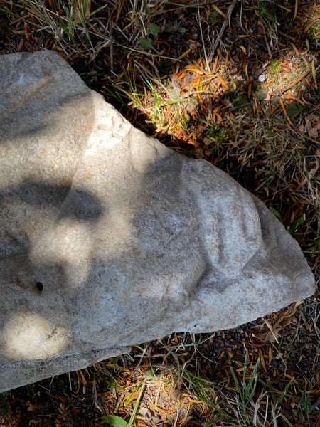 Antique Architectural Ecclesiastical Carved Stone Fragment Depicting Cherub/Angel Standing Over Fallen Figure, Possibly Lucifer