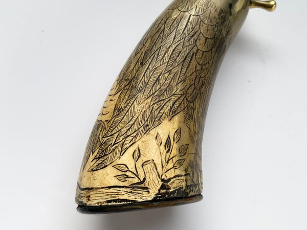 Antique 19th Century Carved Horn Game Keeper’s Snuff Mull With Swivel Dispenser Folk Art Bird Design - Source Vintage