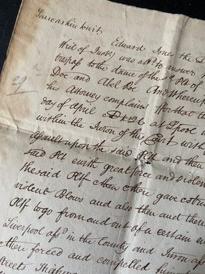 Curious Antique 19th Century Handwritten Manuscript Describing A Case Of Trespass, Violent Assault, Kidnap & False Imprisonment 1826