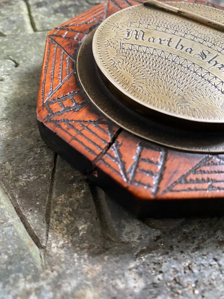 Exceptional Antique Early 19th Century Treen & Brass Folk Art Snuff Box Named ‘Martha Shields’ - Source Vintage
