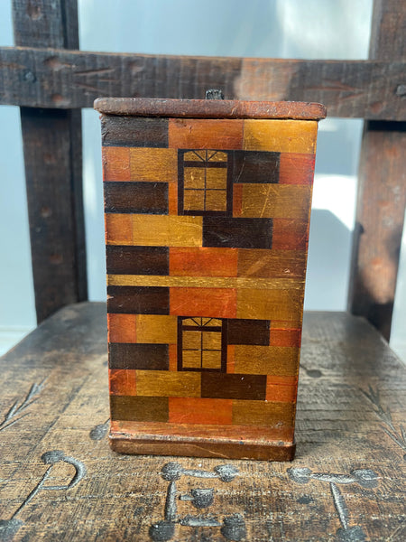 Antique Early 20th Century American Folk Art Treen Money Box In The Form Of A Fire Station With Mechanical Door - Source Vintage