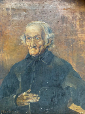 Charming 19th Century Oil On Canvas Painting Of A Miserable Man Signed