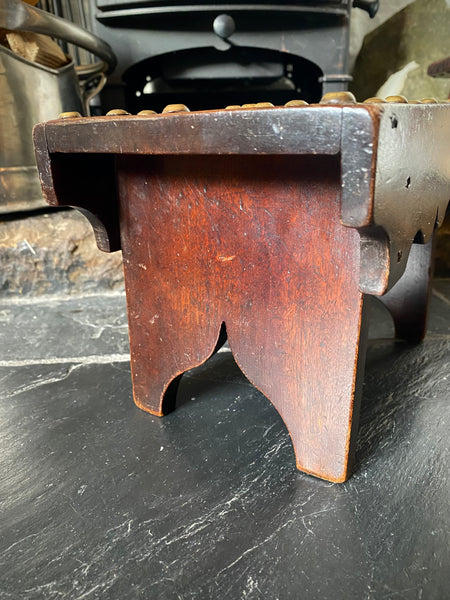 Unusual Antique 19th Century Solid Mahogany Stool With Brass Studs With Initials ‘R.V’ Possible Love Token - Source Vintage
