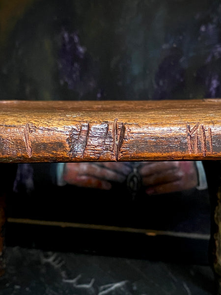 Antique Late 18th Century Candle Stool With Collection Of Strange Vernacular Markings