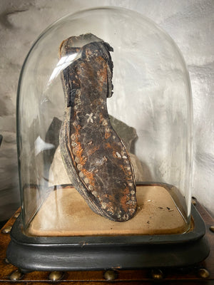 A Curious Antique 19th Century Child’s Shipwreck Shoe In Period Glass Display Dome