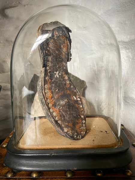 A Curious Antique 19th Century Child’s Shipwreck Shoe In Period Glass Display Dome - Source Vintage