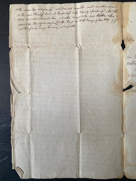 Curious Antique 19th Century Handwritten Manuscript Describing A Case Of Trespass, Violent Assault, Kidnap & False Imprisonment 1826