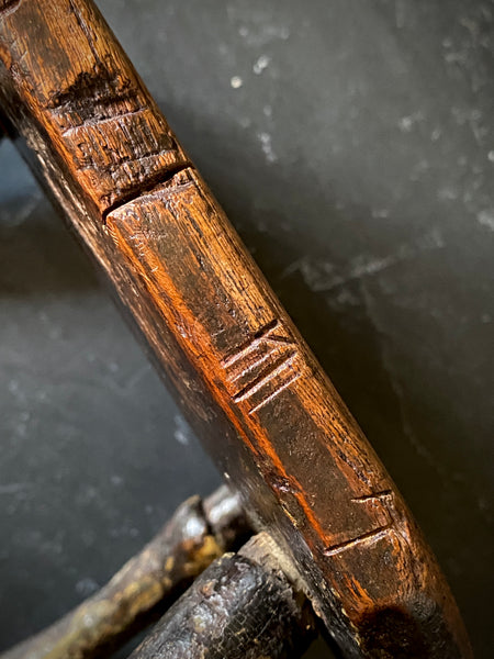 Antique Late 18th Century Candle Stool With Collection Of Strange Vernacular Markings