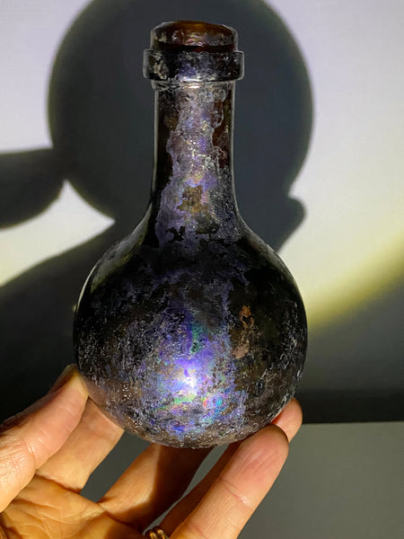 Rare Antique Iridescent Small Glass Onion Bottle - Source Vintage