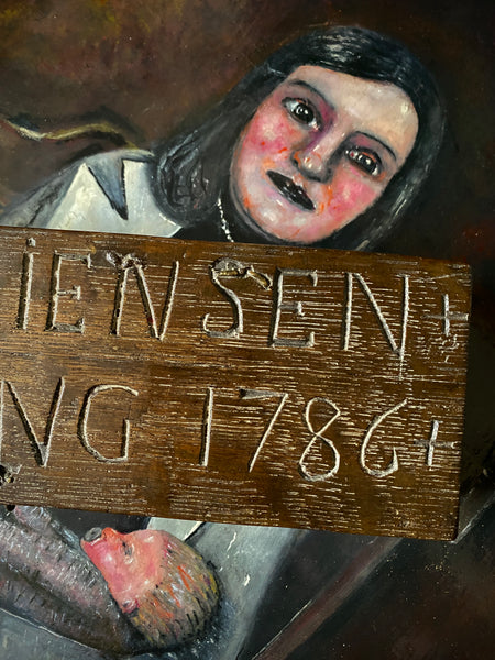 Antique 18th Century Danish Folk Art Wooden Box Profusely Carved With Names, Initials & Date Of 1786 - Source Vintage