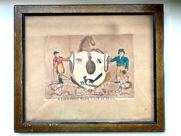 Framed Antique Hand Coloured Lithograph Of ‘The Yorkshireman’s Coat of Arms’ - Source Vintage