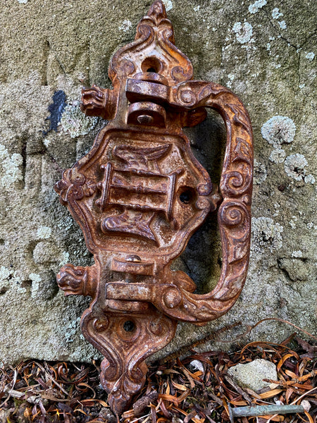 Antique Late 19th Century Cast Iron Coffin Handle Tempus Fugit Memenro Mori