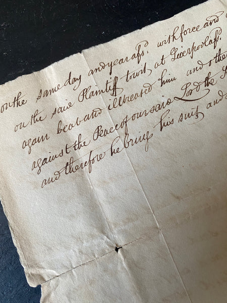Curious Antique 19th Century Handwritten Manuscript Describing A Case Of Trespass, Violent Assault, Kidnap & False Imprisonment 1826