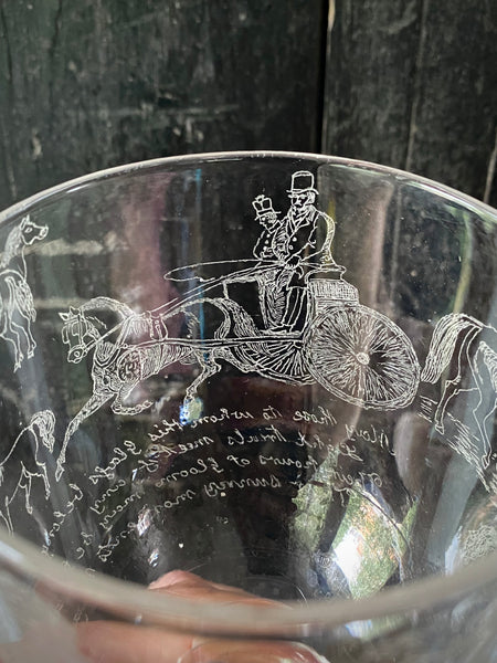 Antique 19th Century Glass Goblet Heavily Inscribed In Diamond Point With Various Imagery & Verse