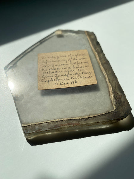 Rare Antique 19th Century Glass Memento From One Of The Most Devastating Non-Nuclear Explosions In British History With Period Handwritten Label