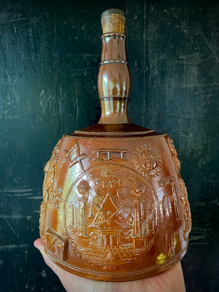 A Fine Example Of An Antique 19th Century Masonic Stoneware Whisky Jug - Source Vintage