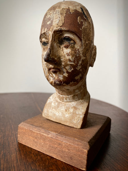 Antique 18th Century Santos Head On Later Stand