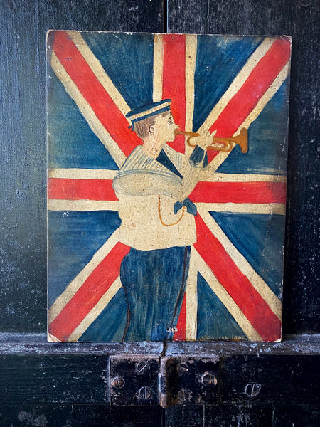 Antique Early 20th Century Naive Folk Art Oil On Board Painting Signed & Dated 1906 - Source Vintage