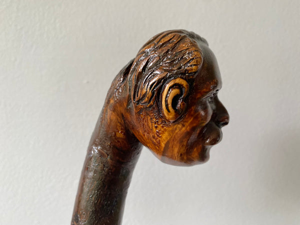 Rare Antique Early 20th Century Folk Art Hand Carved Figural Walking Stick In The Form Of Lloyd George - Source Vintage