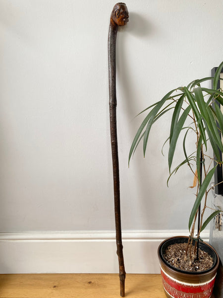 Rare Antique Early 20th Century Folk Art Hand Carved Figural Walking Stick In The Form Of Lloyd George - Source Vintage