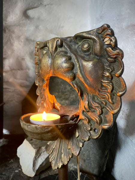 Antique 19th Century Billiard Table Pocket Lion Mounted Magnificently On A Marble Base - Source Vintage