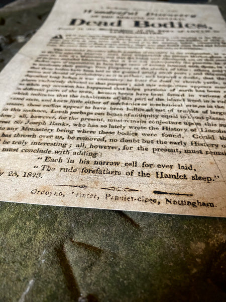 Rare 1823 Broadside – Discovery of Human Remains in Louth Marketplace